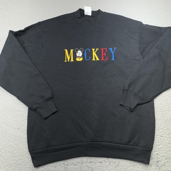 Vintage Disney Mickey & Co Sweatshirt Mens XL Black Crewneck Embroidered USA 90s